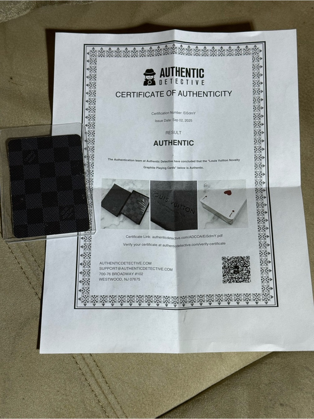 Louis Vuitton Damier Graphite 8 Ace of Spades ♠️ Playing Card with COA